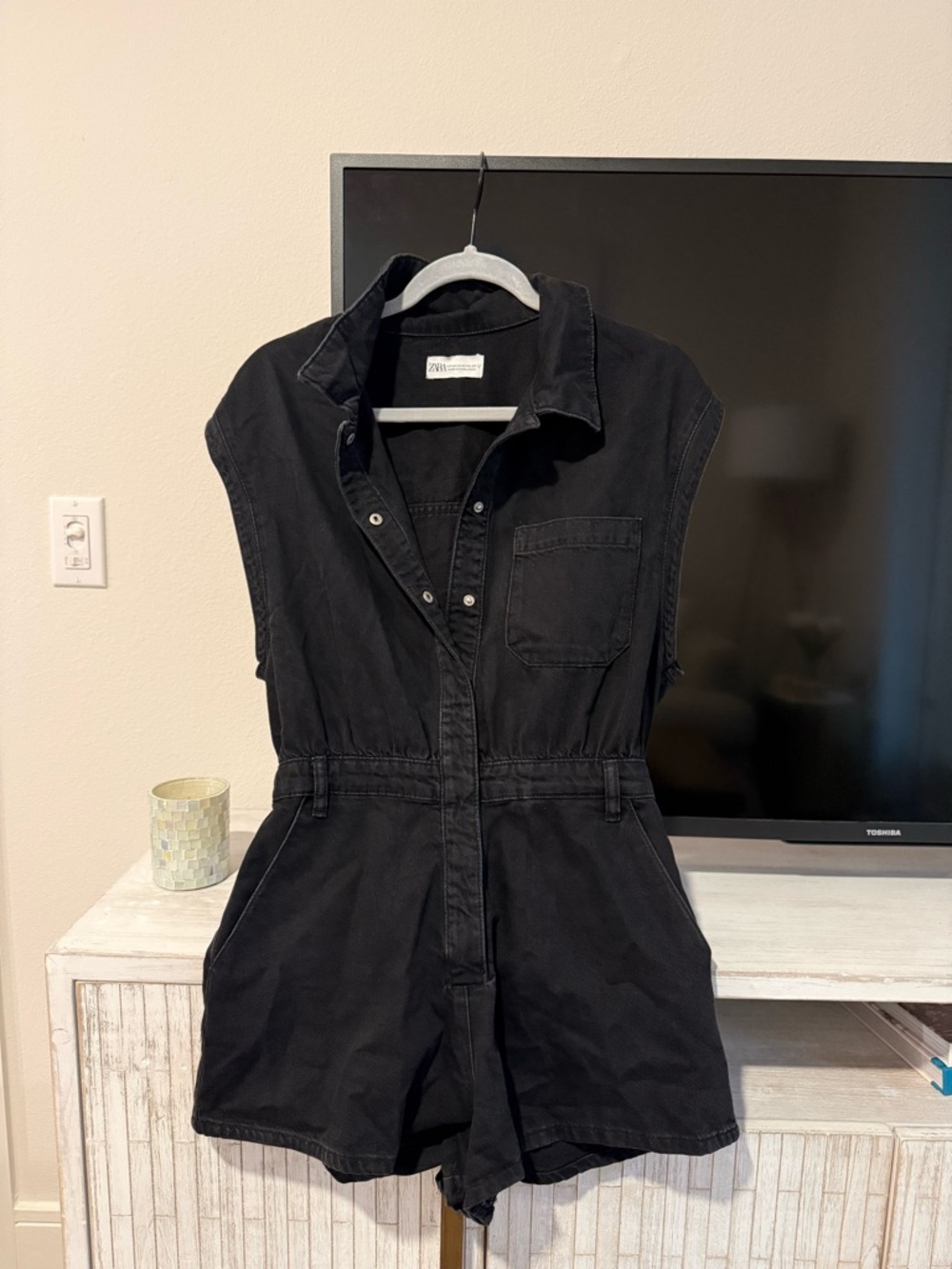 Zara Black Denim Romper